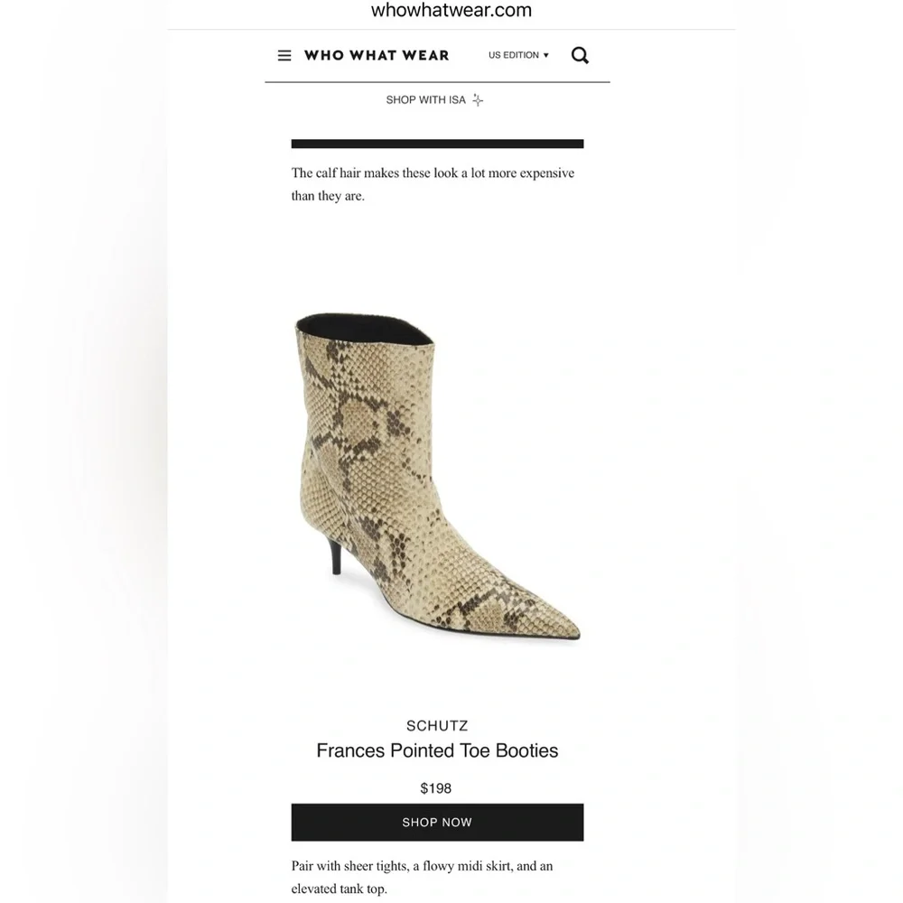SCHUTZ Frances Pointed Toe Booties - Beige Snake
